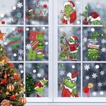 Christmas Window Stickers 9 Sheets, Merry Christmas Window Clings Sticker for Grinch, Snowflakes Sticker for Office Home School Christmas Party Supplies Winter Holiday Window Decoration