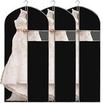 Dress Bag Covers Long, URMI Breathable 72 inch (3 PCS) Hanging Wedding Dress Bridesmaid Dress Bags for Gowns Prom Bridal Garment Bags with Clear Window Moth Proof Clothes Cover Storage Bag Black 183cm