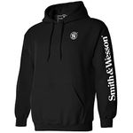 Smith & Wesson Officially Licensed Men's Hooded Sweatshirt, Long Sleeve Pullover Graphic Hoodie with Arm and Chest Logo, Black, X-Large