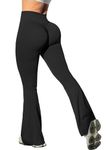 Navneet Women Flared Leggings Flare Trousers High Waisted Ruched Bums Leggings Workout Leggings Crossover Yoga Pants Black L