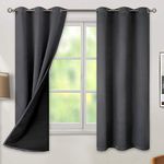 BGment Thermal Insulated 100% Blackout Curtains for Bedroom with Black Liner, Double Layer Full Room Darkening Noise Reducing Grommet Curtain, 2 Window Curtain Panels of 42 x 63 Inch, Dark Grey