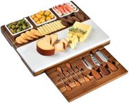 Shanik Wood - Marble Cheese Board Set with 3 Ceramic Bowls - Stainless Steel Cutlery Set, Charcuterie Board Set & Gift for Any Occasion (Without Engraving)