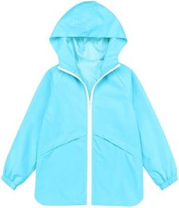 MODAFANS Boys Girls Rain Jacket Waterproof lined Hooded RainCoats Windbreaker 12-13Years Turquoise