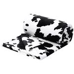 PiccoCasa Cow Printed Blanket, Soft 300GSM Fleece Flannel Throw Blanket Lightweight Cute Comfy Warm Cow Texture Cowhide Blankets for Couch Sofa Bed Office Black 150 x 200cm