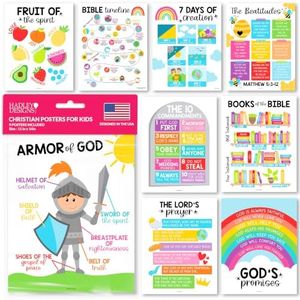 Hadley Designs Sunday School Decorations for Classroom – 9 Bible Posters for Kids, 11x14in Books of the Bible Poster, 10 Commandments, Fruits of the Spirit & More – Colorful Christian Classroom Decor