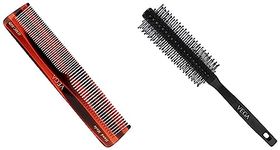 Vega Tortoise Shell Half Coarse Half Fine Medium Sized Graduated Dressing Comb, Brown & VEGA Round Brush For Men & Women, (R3-RB), Color May Vary