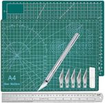 YUENTOEN Self Healing Sewing Mat, Rotary Cutting Mat Double Sided Craft Cutting Board, Craft Knife Carving Kit with Carving Blades and Steel Ruler for DIY Scrapbooking and Art Projects (A4)