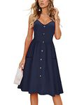 KILIG Women's Summer Casual Sundress Button Sleeveless Spaghetti Strap Dress, B1-navy-sleeveless, Small