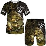 Men's Carp Fishing 3D Printed T-Shirt and Shorts Set Summer Tracksuit Casual Outdoor Sportwear Two Piece Set