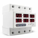 Protium Din-Rail Mount 63A 220V, 3-Phase Automatic Over/Under Voltage Protector with Over Current Protection and Auto-Reconnect (White)