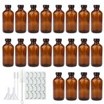 8oz Amber Glass Bottles, Maredash 20 Pack Glass Storage Bottles with Black Lids (Brown,(20 Labels, with Funnels, Droppers and Brush)