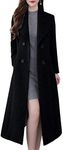 ebossy Women's Shawl Collar Double Breasted Below Knee Slim Wool Trench Long Coat, Black, Medium