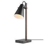 Globe Electric 56015 Nash 18" Desk Lamp, Matte Black, Faux Wood Arm, 2.1A USB Port, On/Off Rocker Switch on Base