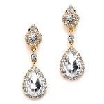 Mariell Gold Teardrop Austrian Crystal Dangle Chandelier Earrings for Wedding, Lightweight Designer Earrings For Brides, Prom, Pageant & Bridesmaids, Metal Crystal, crystal