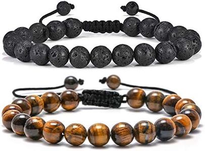 Lava Rock Mens Bracelet Gifts - Natural Tiger Eye Black Lava Rock Stone Mens Anxiety Bracelets, Adjustable Aromatherapy Essential Oil Diffuser Healing Bracelet Grandpa Gifts Unique Gifts for Men