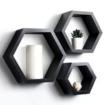 Set of 3 Pine Wood Hexagon Shelves for Wall Decor - Farmhouse Honeycomb Shelves for Living Room Decor, Kitchen Storage, Mounted Storage for Living Room, Kitchen - Durable, Stylish & Versatile