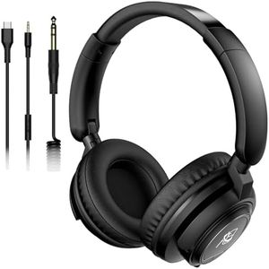 BeAttack Wired Over Ear Headphones Studio Monitor & Mixing DJ Stereo Headsets with 50mm Drivers and 1/4 to 3.5mm Jack for cellphone Type C AMP Computer Recording Podcast Keyboard Guitar Laptop - Black