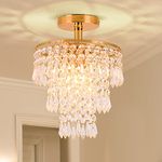 FRIXCHUR Small Crystal Chandelier Light Fixture Flush Mount Ceiling Light Gold Crystal Chandeliers for Hallway Kitchen Foyer Bedroom Dining Room 7.9 Inch