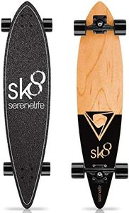 SereneLife Complete Standard Skateboard Mini Cruiser - 8 Ply Canadian & Bamboo Maple Deck Complete Flat Concave Skate Board W/ 7" Aluminum Trucks - for Kids, Teens, Adults - SereneLife SL7SBBK (Black)