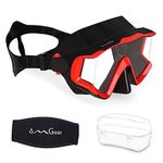 OMGear Diving Goggles Dive Mask Anti-fog Snorkel Goggles Triple-Lens Swimming Goggles With Nose Cover for Scuba Diving Snorkeling Swim Pool(Red)