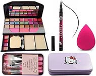 Women's & Girl's TYA 6155 Multicolor Makeup Kit and 7 Pink Makeup Brushes, 36H Waterproof Eyeliner with 1 Pink Beauty Blender - (Pack of 10)