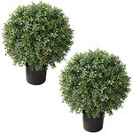 24''T Boxwood Bushes Artificial Topiary Trees Outdoor 19''Round with Butterfly (2Pack)