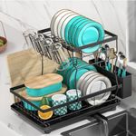 MERRYBOX Dish Drying Rack -2 Tier Dish Rack with Drainboard for Apartment Kitchen Counter, Large Capacity Stainless Steel Dish Drainers with Large Utensil Holder,Cup Holder and Cutting Board Holder