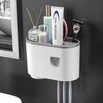 tgopit Toothbrush Holder Wall Mounted, Automatic Toothpaste Dispenser Squeezer Kit with Holders for Bathroom-Shelf Magnetic Cups Drawer Organizer Space Saver Easy to Clean (1 - Cup) ABS Plastic, white