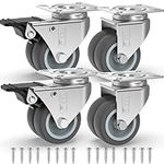 GBL Heavy Duty Castor Wheels with 2 Brakes + Screws - 50mm up to 400KG - Pack of 4 No Floor Marks Silent Caster for Furniture - Rubbered Trolley Wheels - Silver Castors