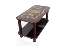 MONO FURN Asian Engineered Wood Wooden Finish Teapoy Coffee Table Printed Design