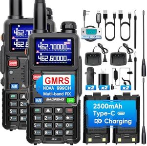 GMRS Handheld Radios BAOFENG Radio Repeater Capable Walkie Talkies, 5W Long Range Two Way Radios, NOAA/FM/UHF/1.25M/VHF Receiver&Scanner, 999CH,Frequency Match,2500mAh Type-C Battery,2Pack