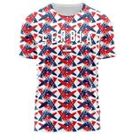 Purple Print House Serbia Retro Football Shirt for Men 3D Printed Inspired Pattern Custom Name and Number Text Tshirt, S, Red