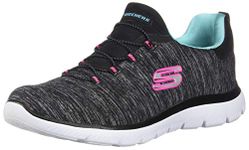 Skechers Women's Summits-Quick Getaway Sneakers, Black/Light Blue/Pink, 10 Wide US
