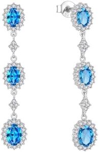 Aprila Women 925 Sterling Silver 3 Stone Birthstone Oval Drop Dangle Earrings 5A Cubic Zirconia Blue March Birthstone Aquamarine Color Jewelry