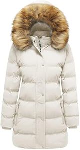 WenVen Women's Winter Parka Jacket Warm Puffer Coat with Faux Fur Hood (Beige, S)