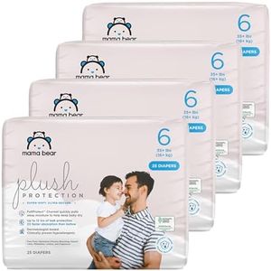 Amazon Brand - Mama Bear Plush Protection Diapers - Size 6, One Month Supply, Hypoallergenic Premium Disposable Baby Diapers, 100 Count (Pack of 4), White and Cloud Dreams