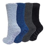 Chalier Cozy 4 Pairs Mens Fluffy Socks Anti-Slip Winter Thermal Sock Warm Home Slipper Bed Socks Presents for Men Women One Size Grey