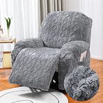 FANSU Recliner Chair Covers for Electric Chair 3 Seater with Pockets, Jacquard Plush Stretch Recliner Chair Slipcover for Armchairs, Sofa Covers Protector for Living Room (3 Seater,grey)