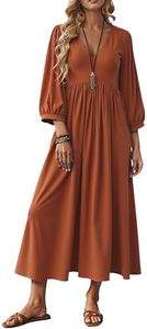 Celmia Cotton Dress for Women Summer Boho Puff Sleeve Linen Maxi Dress Puff Orange Medium