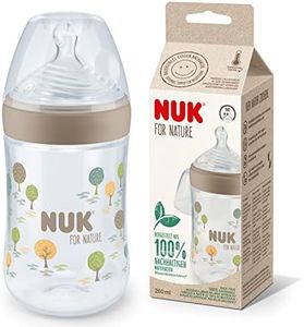 NUK for Nature Baby Bottle | Medium Teat | 260 ml | Breast-Like Sustainable Silicone Teat with Anti Colic Vent | Temperature Control | BPA-Free | Beige