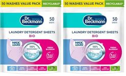 Dr. Beckmann Laundry Detergent Sheets BIO | Fresh Blossom | MAGIC LEAVES | Pre-dosed | 50 sheets (Pack of 2)