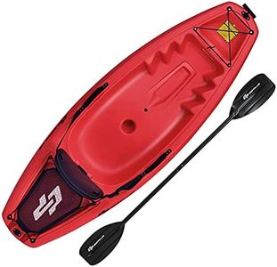 Goplus 6FT Youth Kayak, Kids Recreational Rowing Fishing Boat w/Paddle, Folding Backrest, Storage Hatch, 4-Level Footrest, Sit-On-Top Kayak Canoe for Children Over 5 (Red)