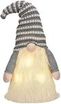 Valery Madelyn Christmas Tree Topper Gnome with Timer, 16.5 Inch Silver White Forest Fabric Cute Santa Gnome Tree Topper with Lights for Party Ornaments Christmas Decoration Indoor, Battery Operated