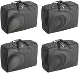 4 Packs Stripe Extra Large Moving Bags, Oxford Heavy Duty Storage Bags, Waterproof Storage Tote Duffle Bag with Zippers for Clothes, Bedding, Comforters, Pillows, Moving (Black)