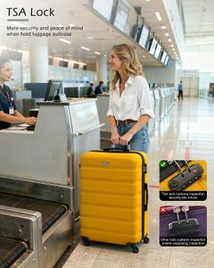 COOLIFE 3-Piece Luggage Set – Lightweight ABS+PC Suitcases, Lemon Yellow