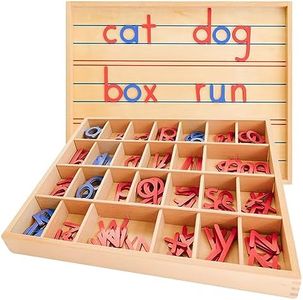 Movable Alphabet Montessori Wooden Letters - Moveable Alphabet With Box Mats - Lower Case for Writing, Reading, Spelling, and Language Learning Materials (Red and Blue)