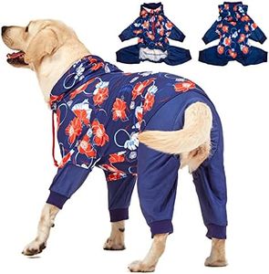 LovinPet Big Dogs Breeds Jammies, Wound Care/Post Surgery clothes, Pet Anxiety Onesies for Dogs, Lightweight stretchy, Large Breed Dog Pajamas, Reflective Stripe, Floral Navy & Red Print,Pet Pj's /3XL