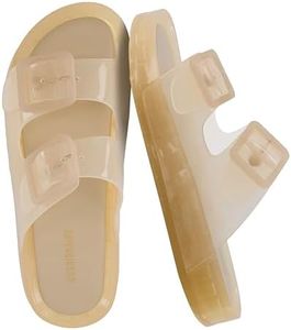 CUSHIONAIRE Pool Slides For Women Waterproof Double Buckle Adjustable Slip-On Womens Sandals For Beach Shower Casual Wear, CHAMPAGNE 7