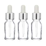 Nsb Herbals 10 ML Clear / Transparent Round Empty Glass Bottle + Glass Dropper + Silver Ring + Silcon White Teat, Refillable, Leak Proof For Essential Oils, Perfumes (Pack of 3)