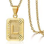 Trendsmax Rectangle Initial Letter Pendant Charm for Mens Womens Gold Plated Capital Letter Pendant Necklace Rolo Chain 18inch